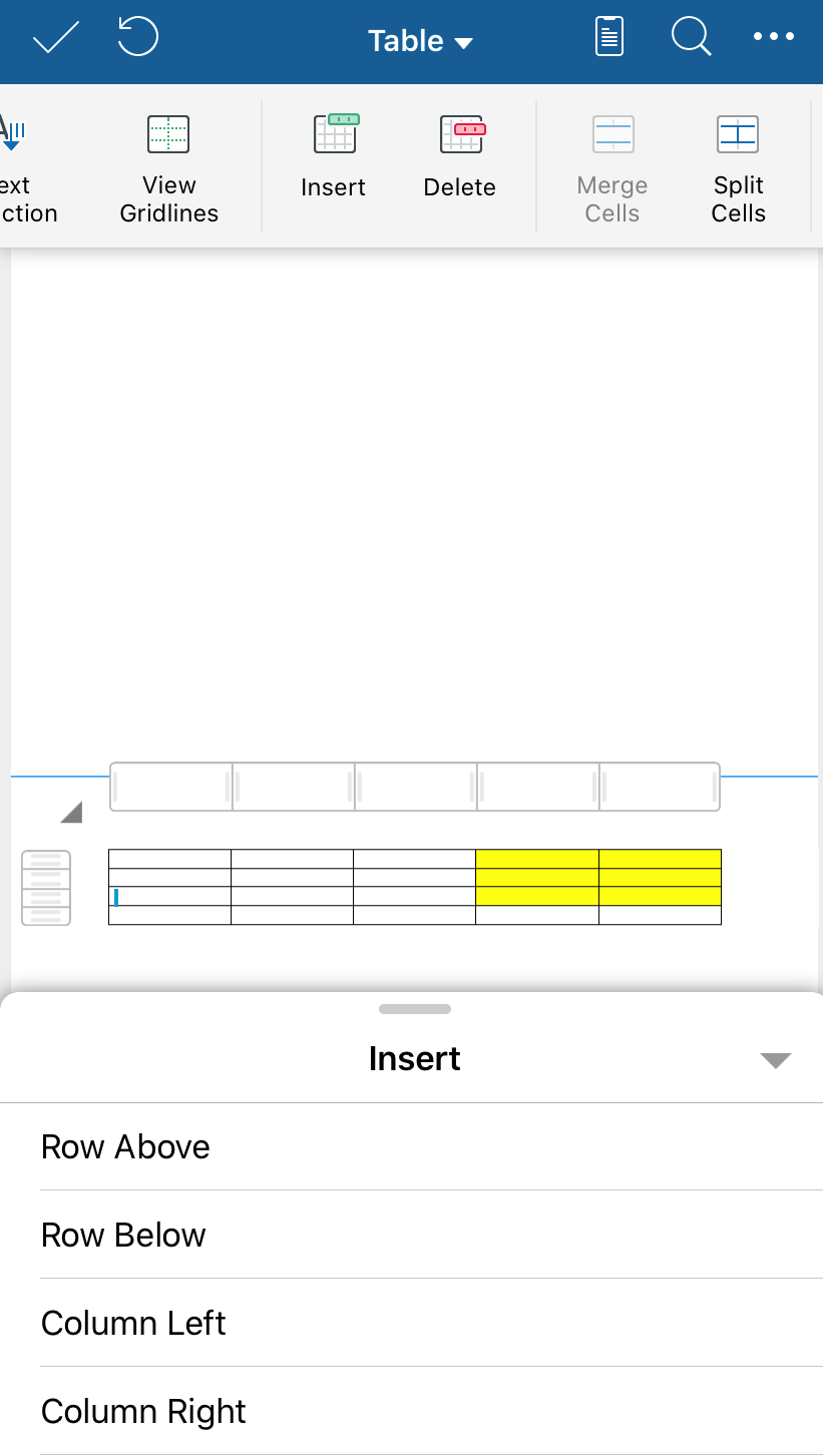 Add a row or column to a table in Documents OfficeSuite